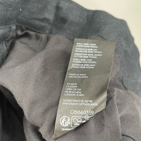 NEW ANTHROPOLOGIE Dress Size 10 NWOT One Shoulder 100% Linen Black Faux Wrap - Picture 16 of 16